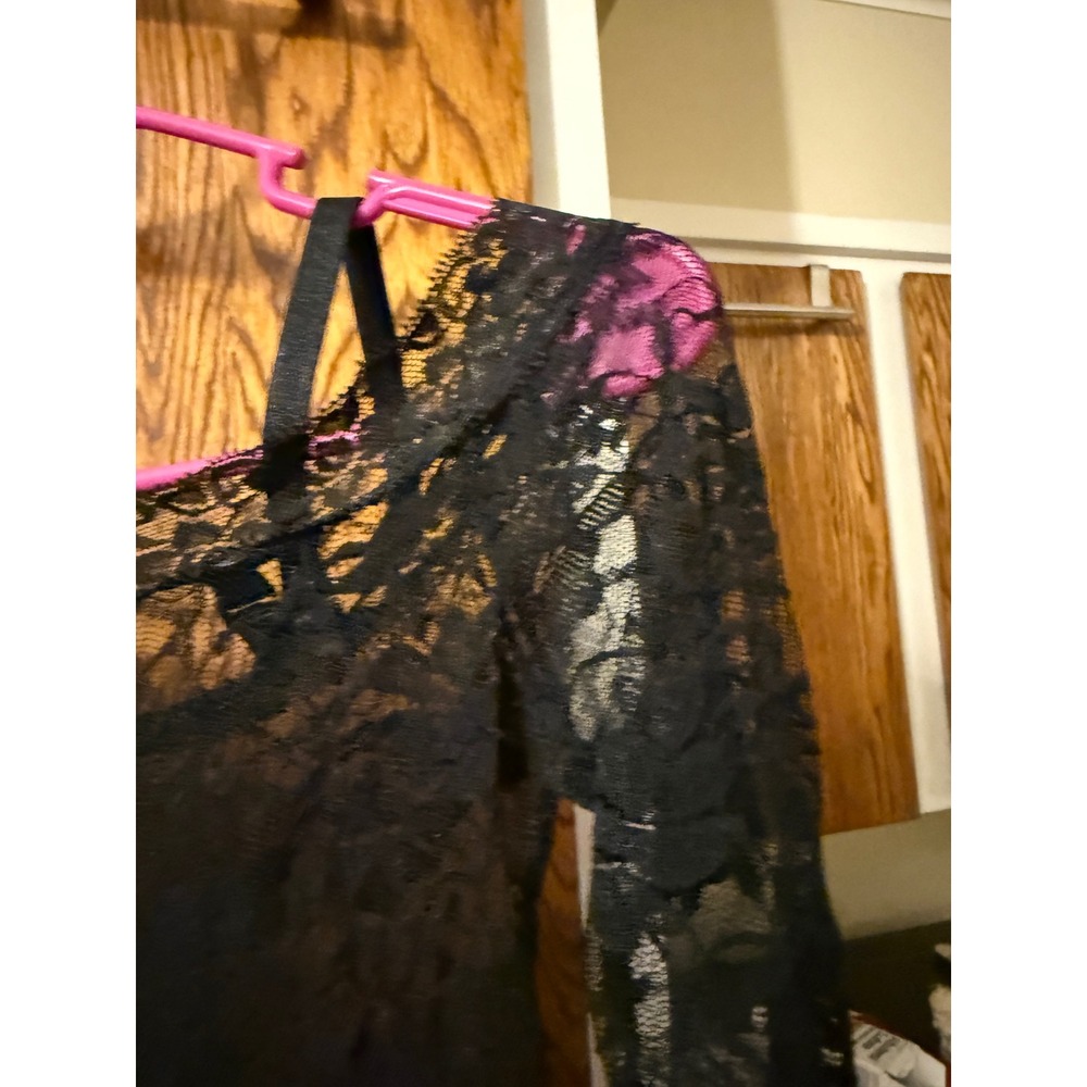 Velvet Kitten Black Lace‎ Off Shoulder Long Sleeve Lingerie Chemise Dress OS - Picture 3 of 6